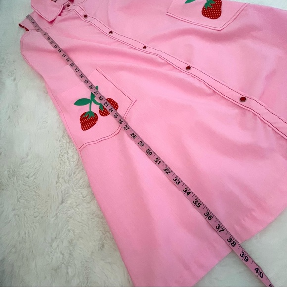 Vintage Danielle Pink Strawberry Patch Sleeveless Mod Vintage House Dress Robe - Picture 16 of 16